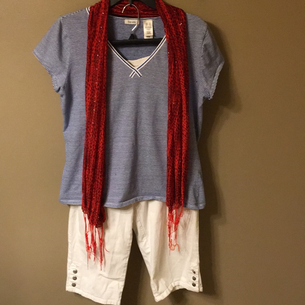 Liz & Co navy/white tee xl.  1a
